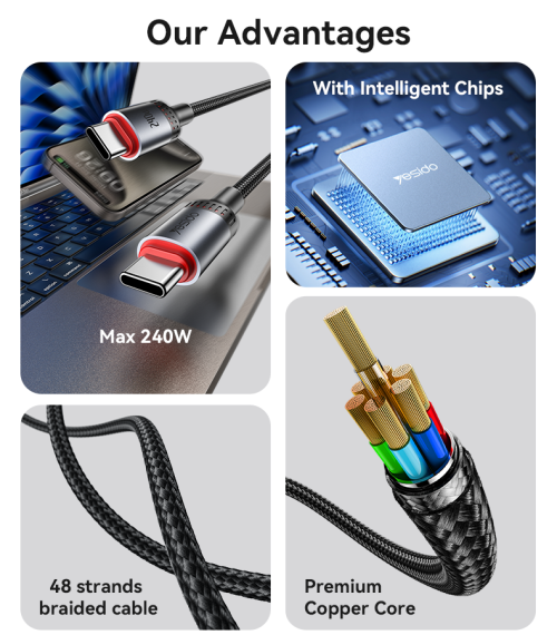 CA186 2 Meter 240W Type-C To Type-C Support USB2.0 Data Transfer Fast Charging Data Cable