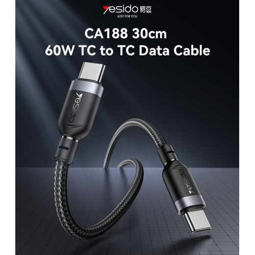 CA188 30CM PD 60W Fast Charging Type-C To Type-C Max With 480Mbps Data Transfer Braided Data Cable