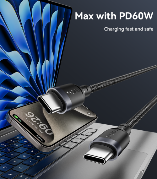 CA188 30CM PD 60W Fast Charging Type-C To Type-C Max With 480Mbps Data Transfer Braided Data Cable