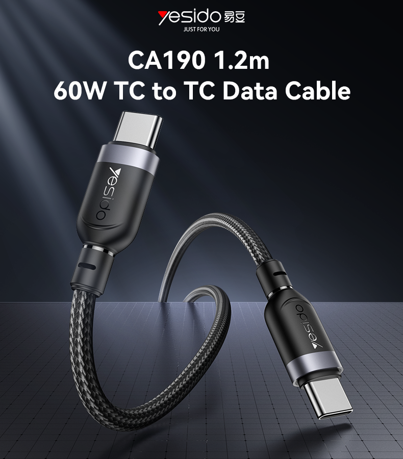 CA190 1.2M Type-C To Type-C 60W Fast Charging Data Cable