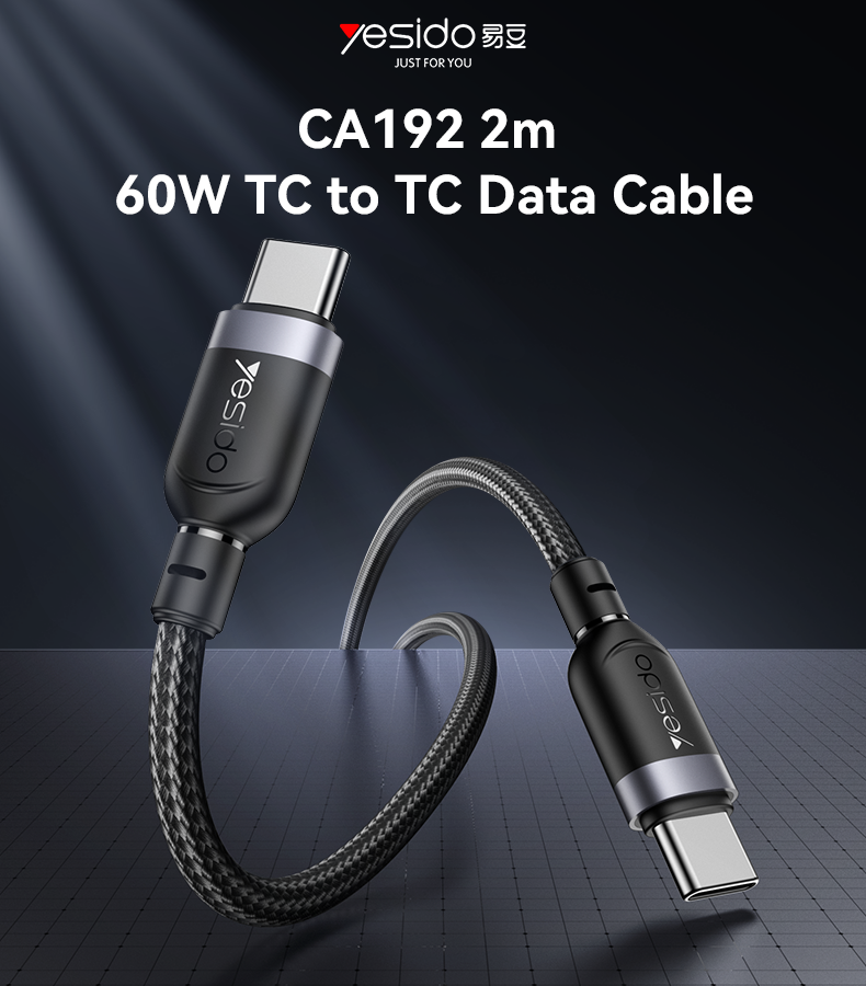 CA192 2M Type-C To Type-C 60W Fast Charging Data Cable