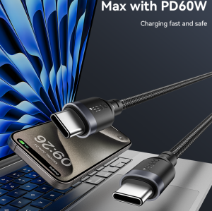 CA194 3M PD 60W Fast Charging Type-C To Type-C Max With 480Mbps Data Transfer Braided Data Cable
