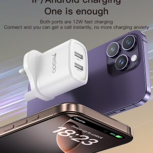 YC91 12W 2*USB-A Dual-port Fast Charging Small And Portable Safety Protection UK Plug Travel Charger