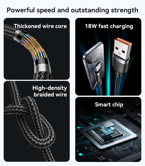 CA131C 0.3 Meter 18W Fast Charging USB to Type-C Aluminum Alloy Braided Data Cable