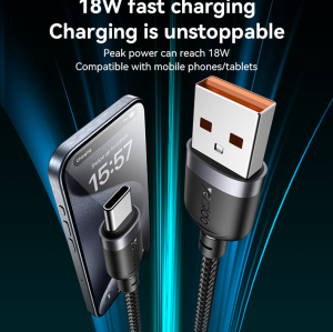 CA131C 0.3 Meter 18W Fast Charging USB to Type-C Aluminum Alloy Braided Data Cable