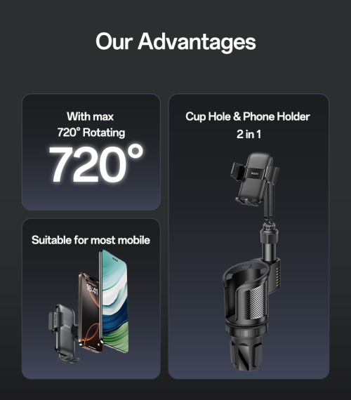 C273 720 Rotating Phone Mount 2 in 1 Funtion Car Cup Hole With Rotating Adjustable Base Phone Holder