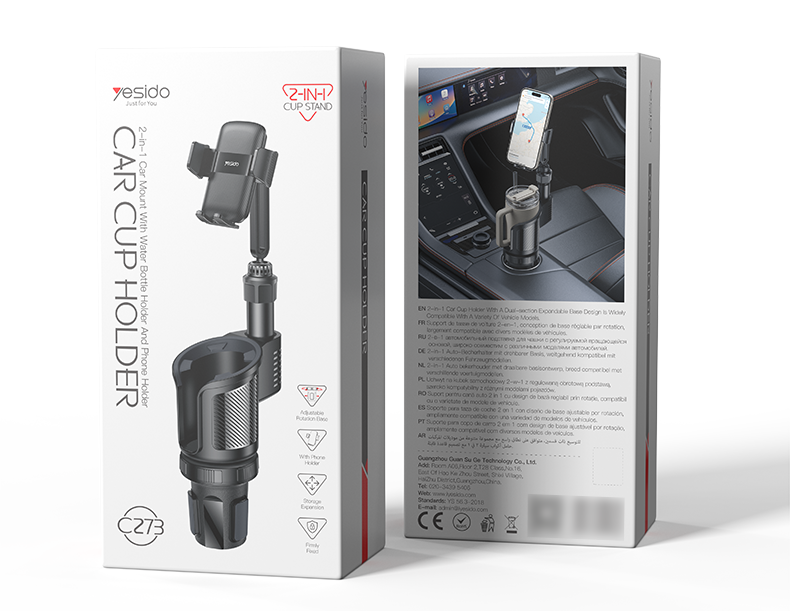 C273 2 in 1 Funtion Car Cup Hole Spring Clip Phone Holder Packaging