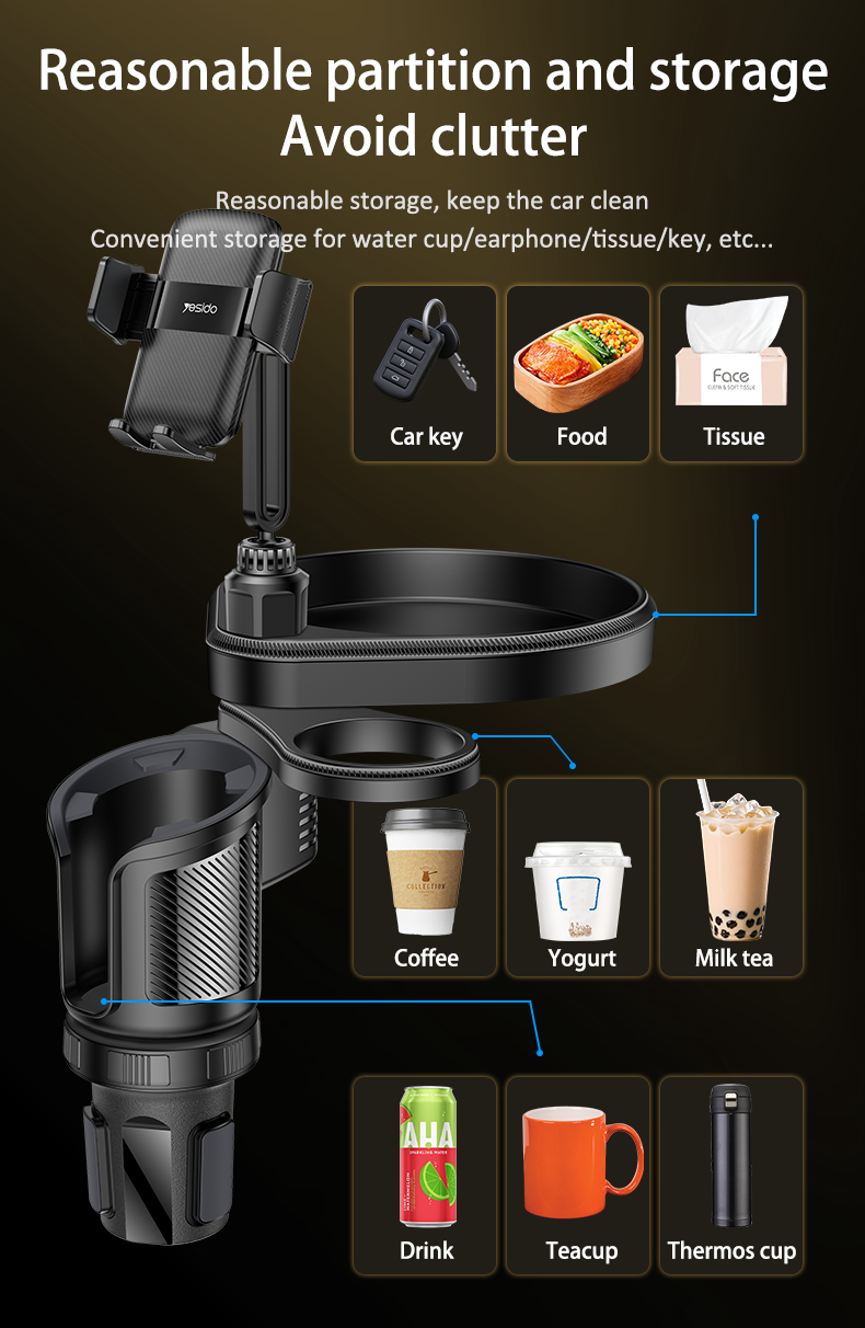 C274 4 in 1 Funtion Car Cup Hole Spring Clip Phone Holder Details