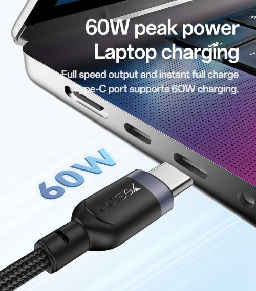 CA136C Yesido 1.2M 60W Fast Charging Type-C to Type-C&Watch High-density Braided 2 in 1 Data Cable