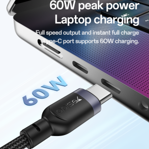 CA136C Yesido 1.2M 60W Fast Charging Type-C to Type-C&Watch High-density Braided 2 in 1 Data Cable