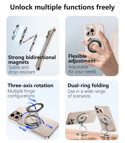 C229 Y60 Three-axis Rotation Zinc Alloy Ulti-anale Support Double-Sided Magnetic Ring Phone Holder
