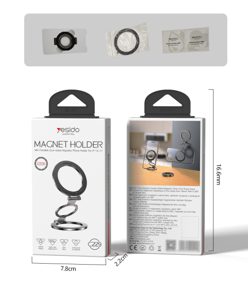C229 Y60 Three-axis Rotation Zinc Alloy Ulti-anale Support Double-Sided Magnetic Ring Phone Holder