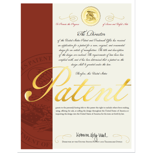 Certificado de patente de apariencia de Estados Unidos