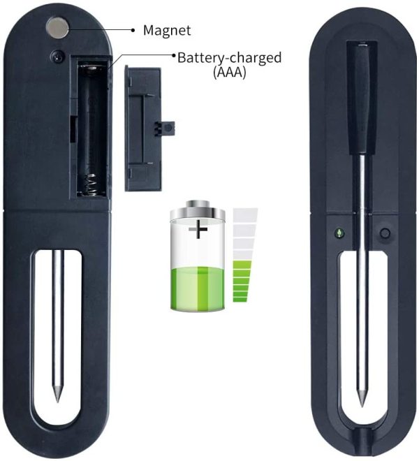 Kabelloses Bluetooth-Sondenthermometer mit 6 mm Durchmesser | Bluetooth-Grill- und Fleischthermometer | Kabelloses Thermometer mit AAA-Batterieladegerät