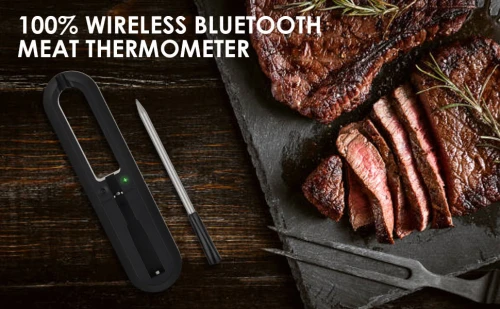 Termómetro inalámbrico con sonda Bluetooth de 6 mm de diámetro | Termómetro Bluetooth para barbacoa y carne | Termómetro inalámbrico con cargador de pilas AAA