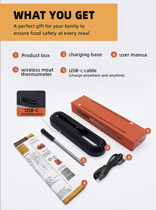 Sonda AI para cocinar alimentos de 5 mm | Sonda de IA para cocinar alimentos | Termómetro Bluetooth para alimentos ahumados | Sonda de temperatura inalámbrica de cocción lenta