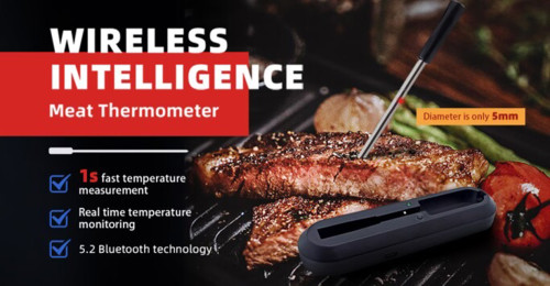 Sonda AI para cocinar alimentos de 5 mm | Sonda de IA para cocinar alimentos | Termómetro Bluetooth para alimentos ahumados | Sonda de temperatura inalámbrica de cocción lenta