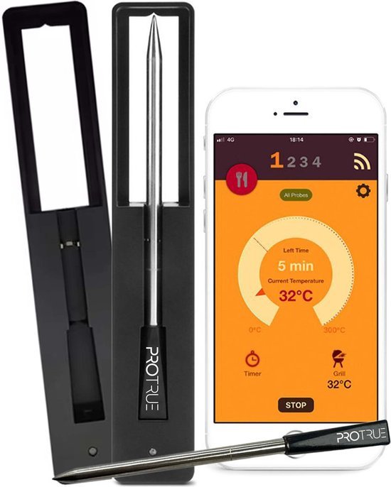 Thermomètre à sonde Bluetooth de 6 mm de diamètre | Thermomètre pour barbecue sans fil | Thermomètre à viande sans fil avec chargeur USB