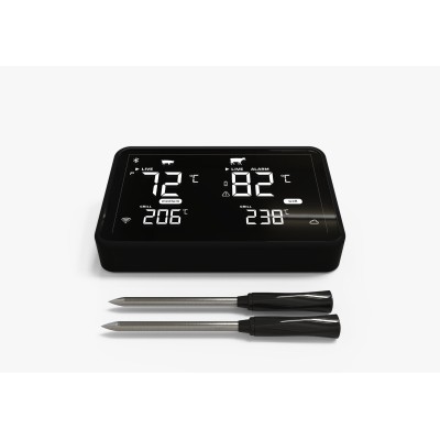 4 mm intelligentes Grill-Fleischthermometer/intelligentes Küchenkochgerät über die Handy-App | Kabelloses Fleischthermometer mit zwei Fleischsonden und LCD-Display-Booster