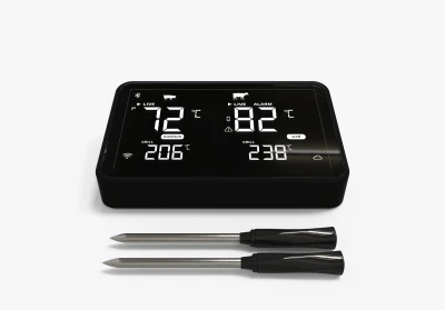 Termómetro inteligente para carne de barbacoa de 4 mm/herramienta de cocina inteligente a través de la aplicación para teléfono móvil | Termómetro inalámbrico para carne con sondas duales para carne y amplificador de pantalla LCD