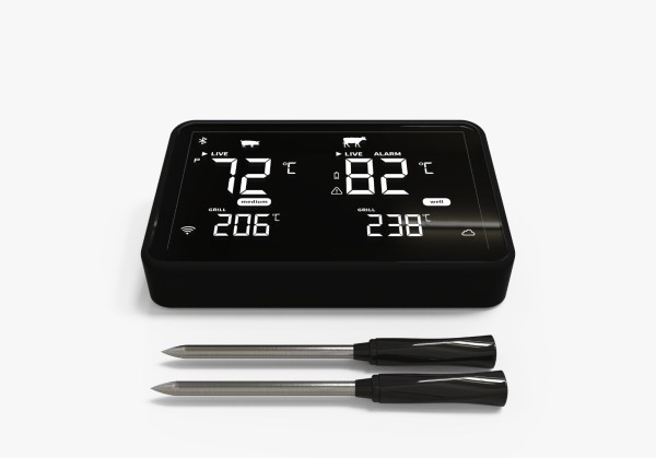 4 mm intelligentes Grill-Fleischthermometer/intelligentes Küchenkochgerät über die Handy-App | Kabelloses Fleischthermometer mit zwei Fleischsonden und LCD-Display-Booster