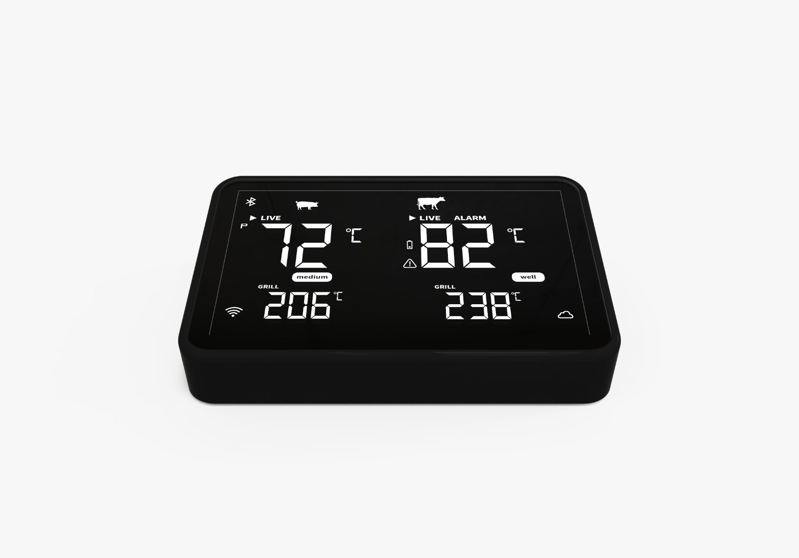 Cooking Monitor with Dual Cable Sensors/Smart Kitchen Cooking Tool Via Mobile Phone App/Grill Thermometer with Dual Meat Probes and LCD Screen  