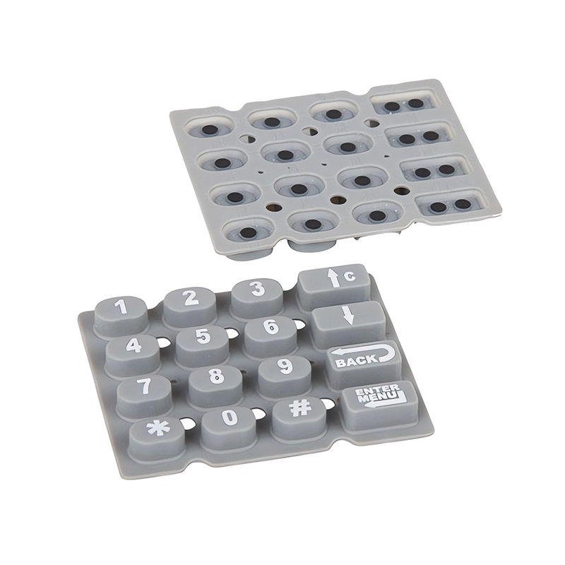 Close-up of molded silicone keytops and the collapsible webbing between them