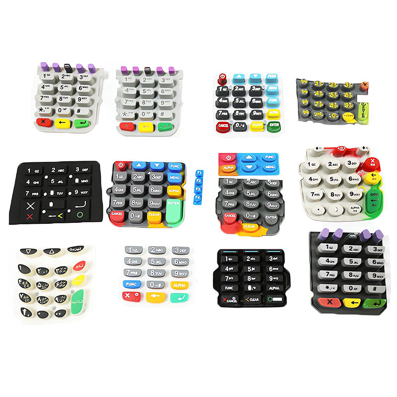 Conductive silicone keypad for a POS terminal, front face with printed keys