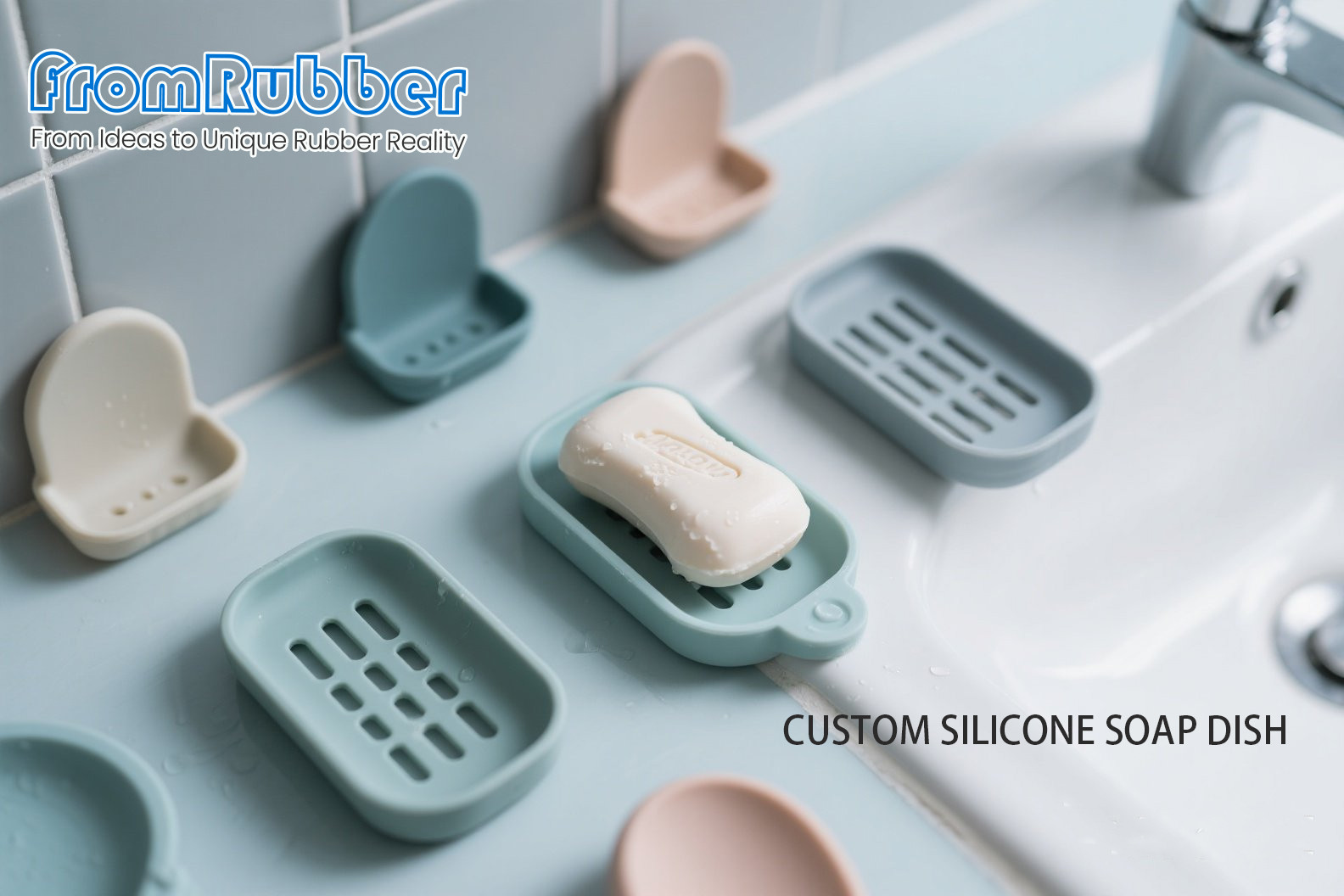 Custom silicone soap dish with personalized color and drainage pattern