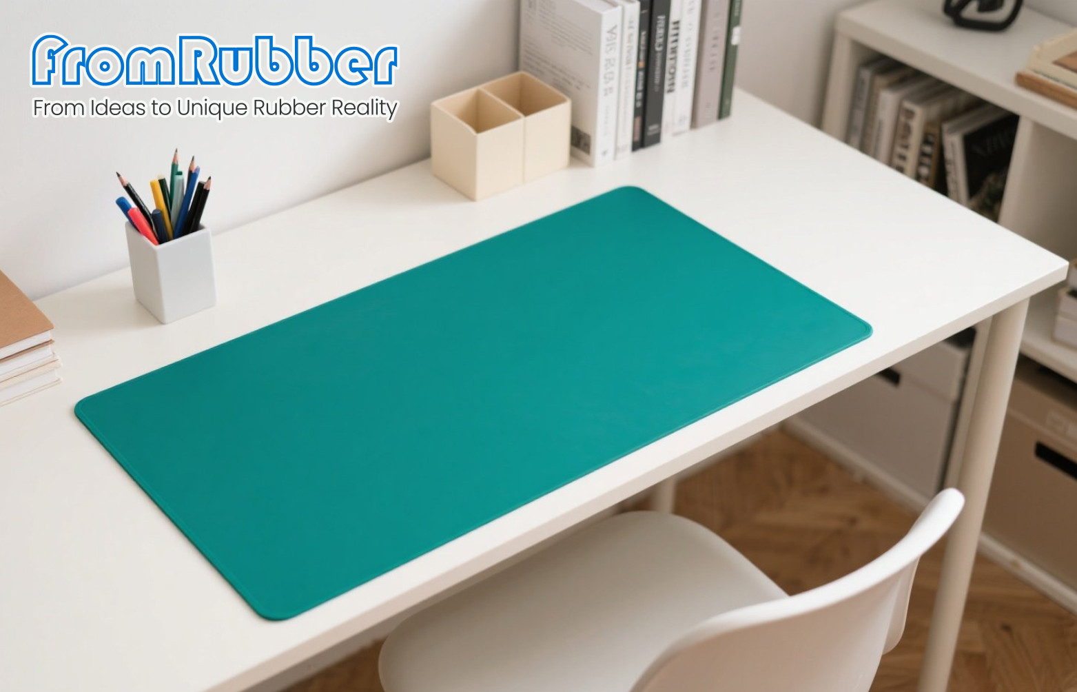 Wide silicone desk mat for home office with built-in mouse pad