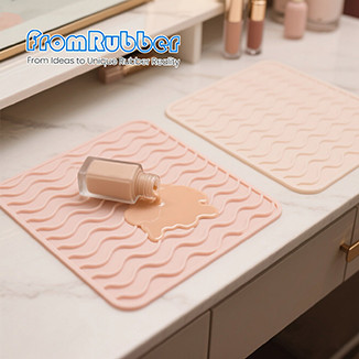 Wave silicone pad preventing cosmetic spills on dressing table