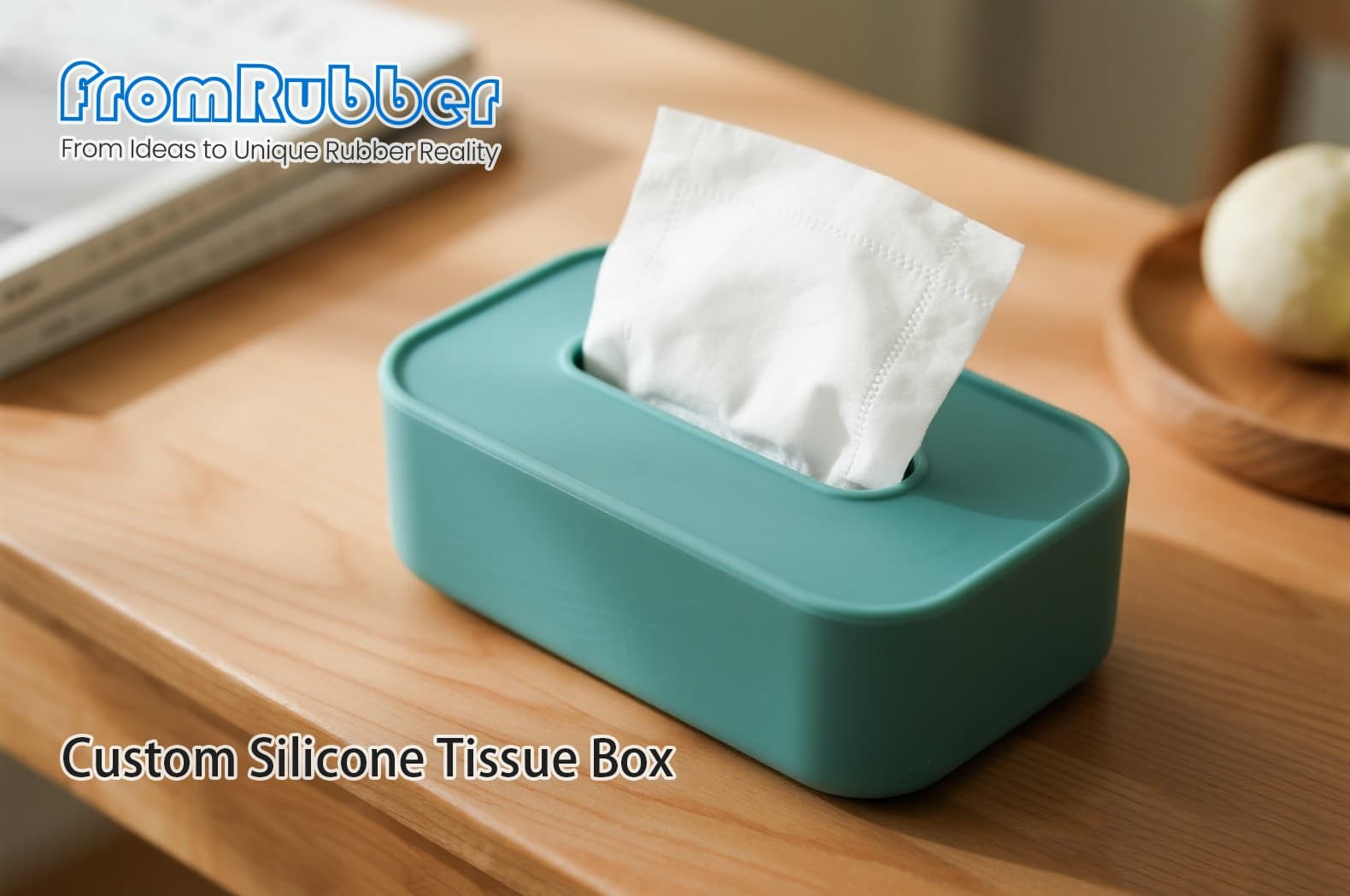 Custom silicone tissue box holder with suction cups mounted on bathroom wall