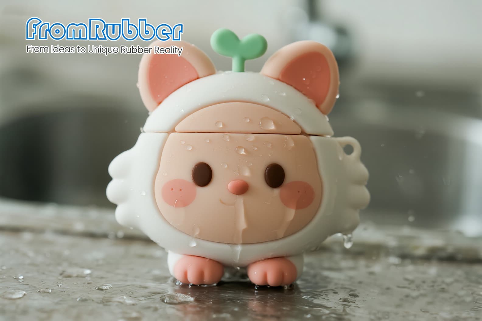 Earphone silicone case repelling water droplets