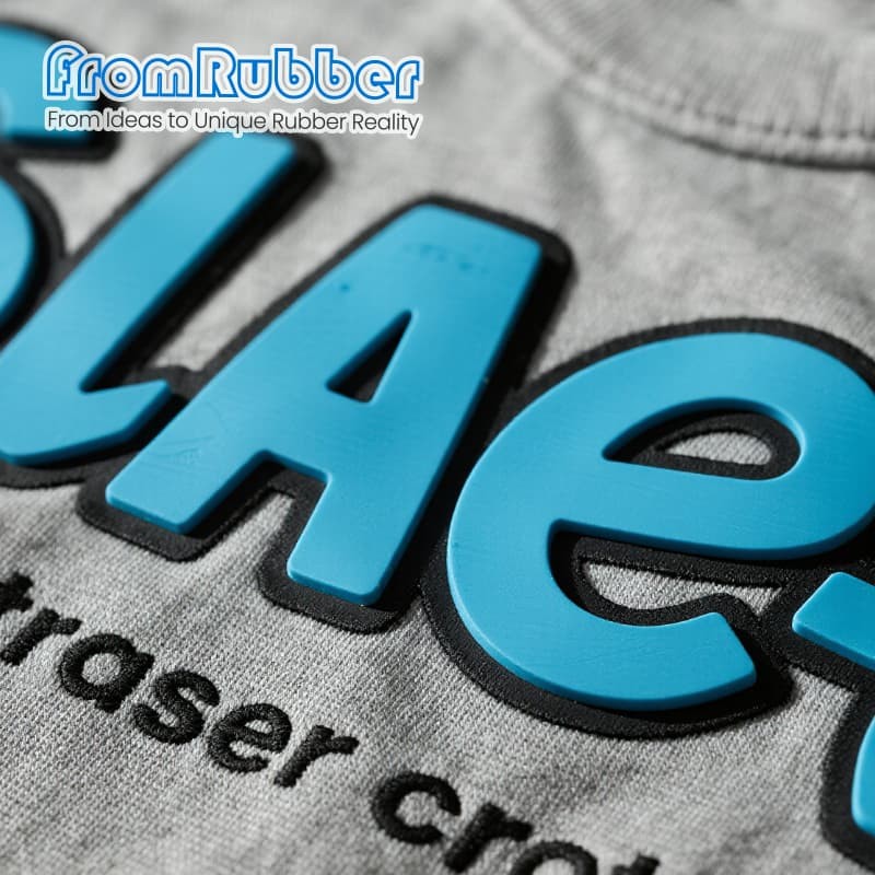 3D silicone letter patch heat transferred onto a grey T-shirt