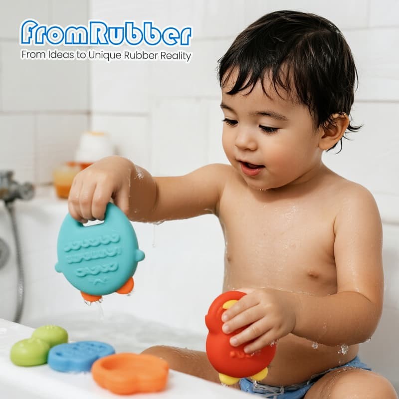 Fun water play with silicone baby bath toys