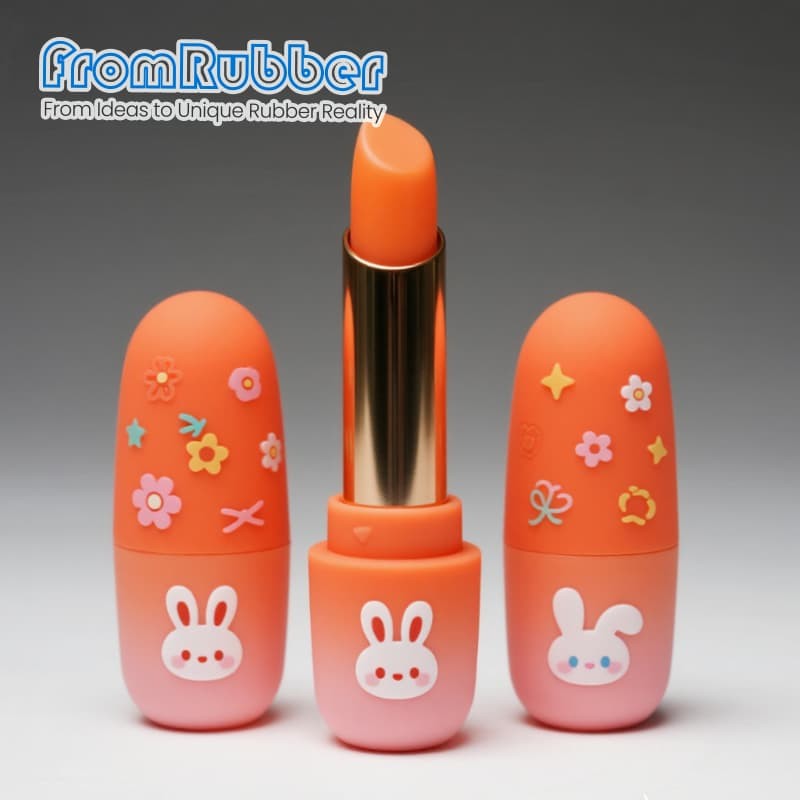 Custom gradient silicone lipstick cases with drip-glued flowers and mascot faces