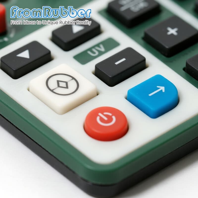 Close-up of conductive carbon pill on silicone keypad