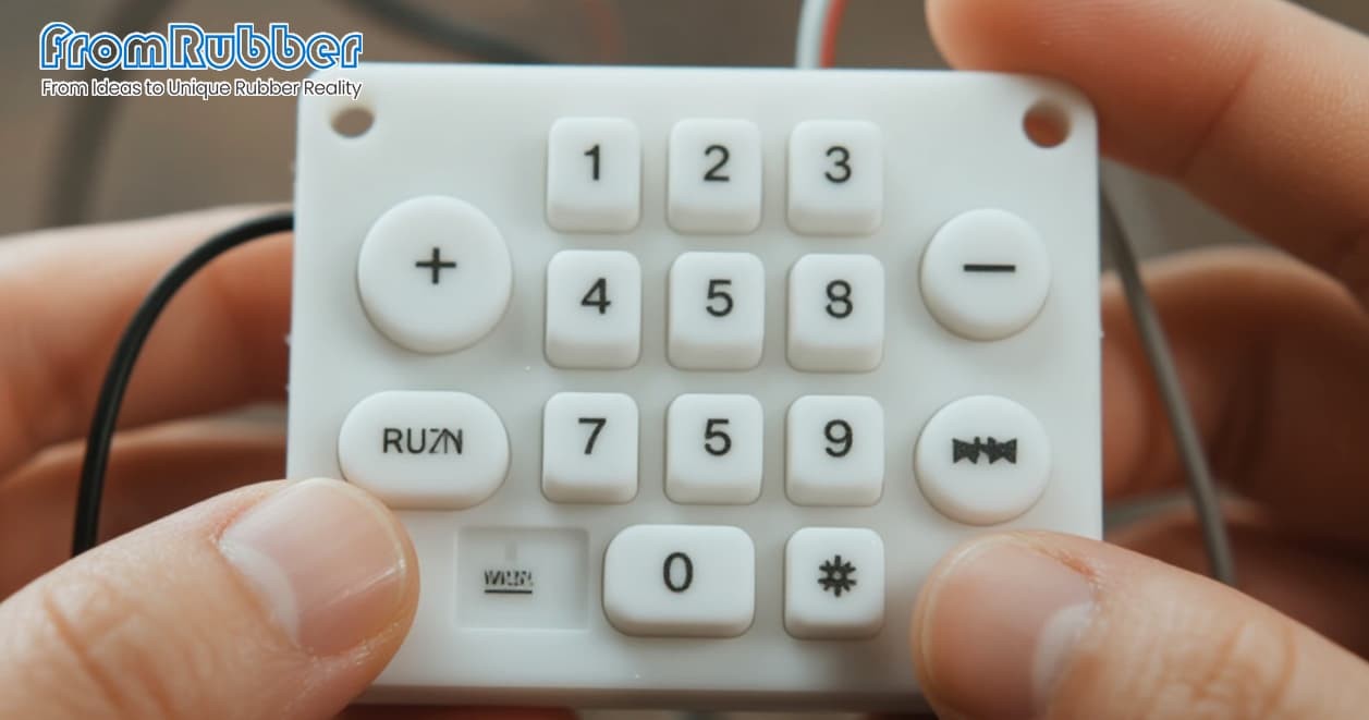 Rubber keypad quality control inspection showing defects