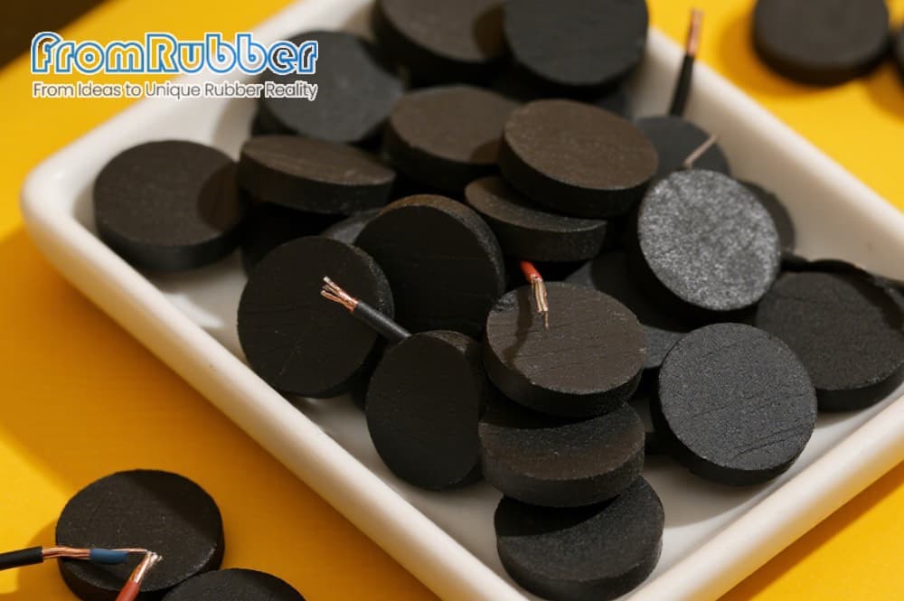 Close-up of conductive pill showing carbon particle distribution