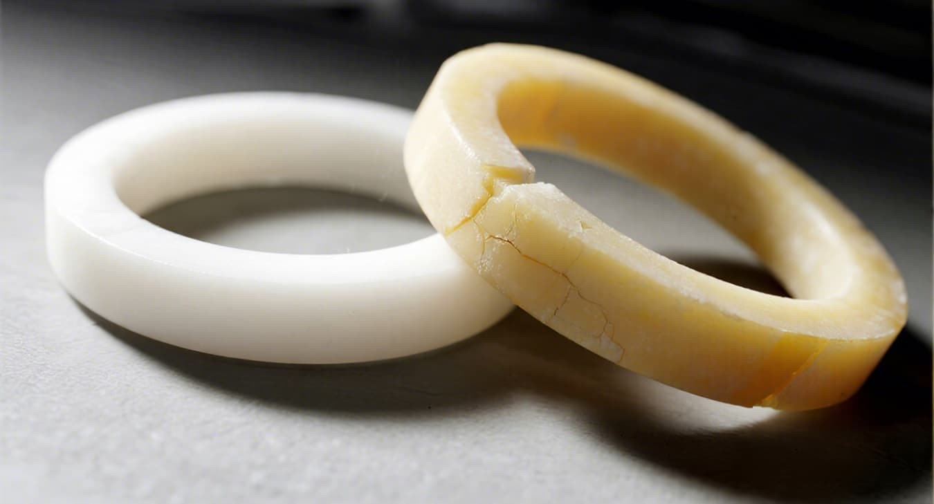 What causes silicone rubber parts to turn yellow or become brittle over time?