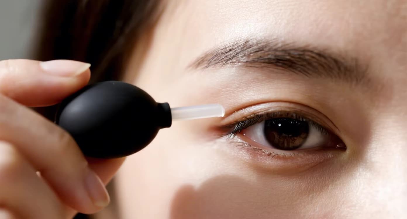 Silicone dusting ball safely blowing air on eyelash extensions — recommended by FromRubber for lash professionals