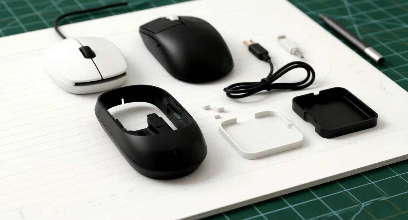 Glossy and matte surface finish comparison for plastic mouse enclosures - injection molding texture guide by FromRubber