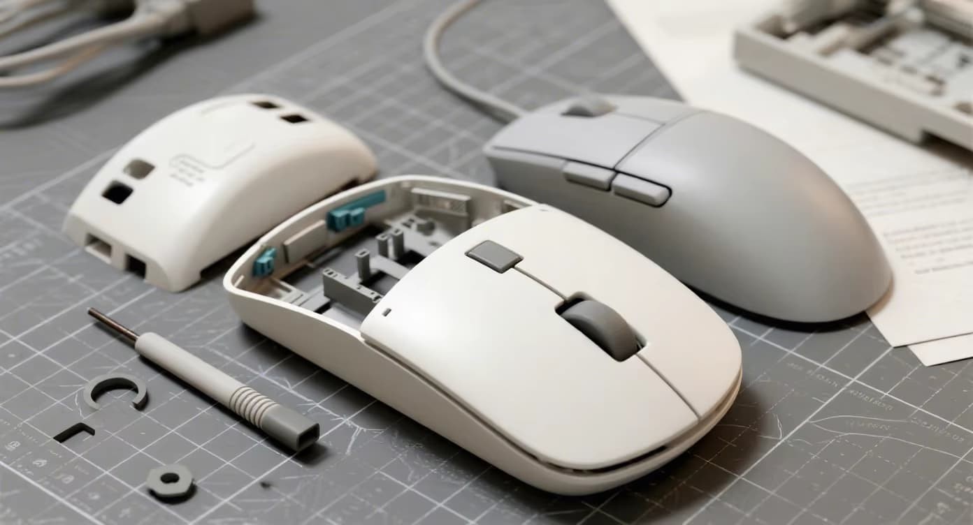Injection mold capable of producing both glossy and matte mouse enclosure parts through interchangeable cavity inserts and surface texturing techniques by FromRubber