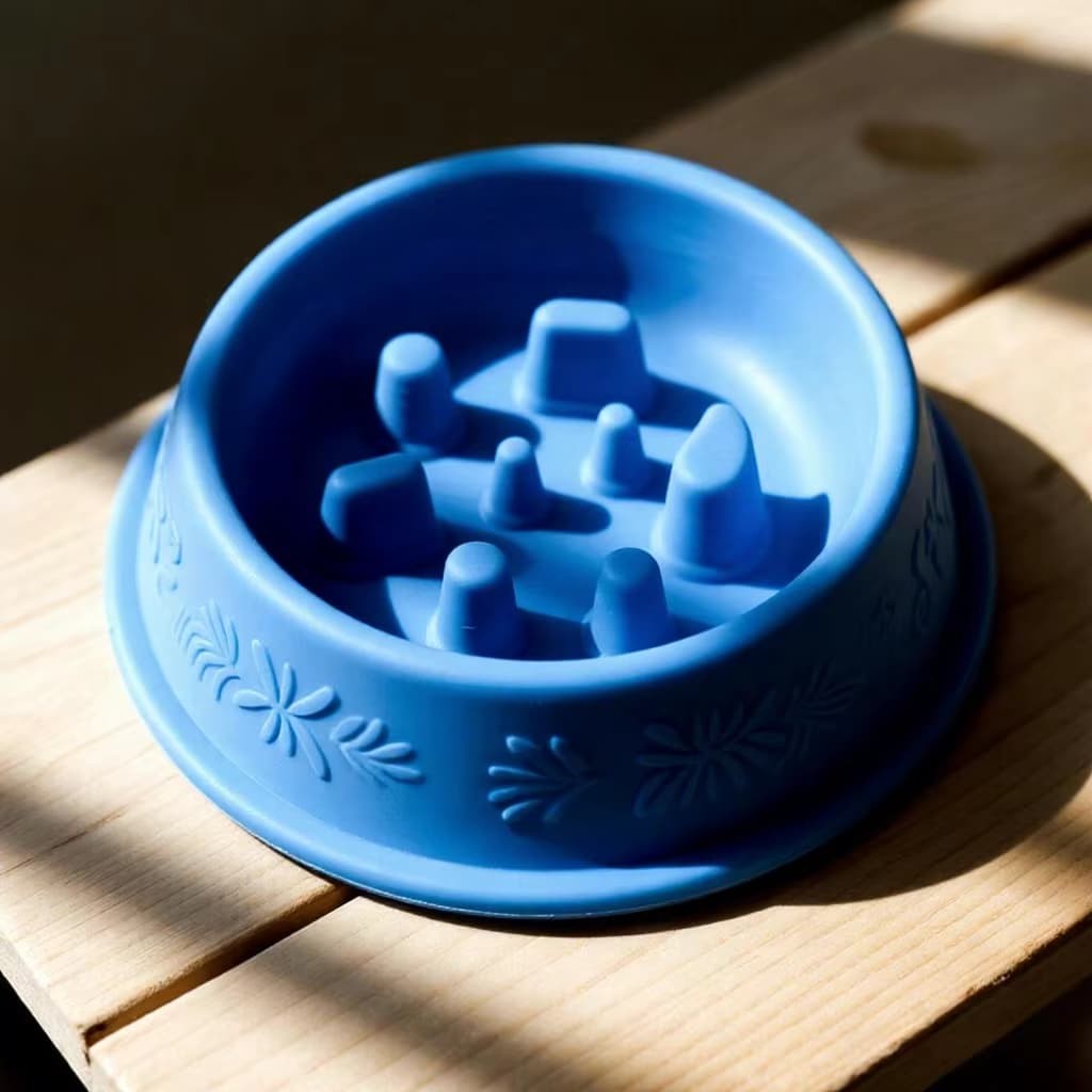 Close up of silicone slow feeder bowl showing anti-slip suction base design for no sliding