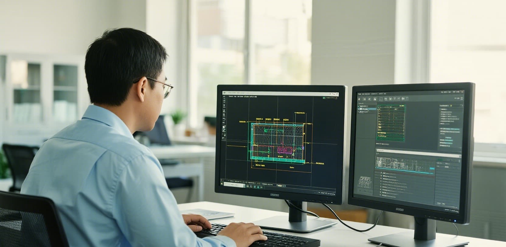 Engineer reviewing technical drawings and performing DFM analysis for silicone keypad tooling
