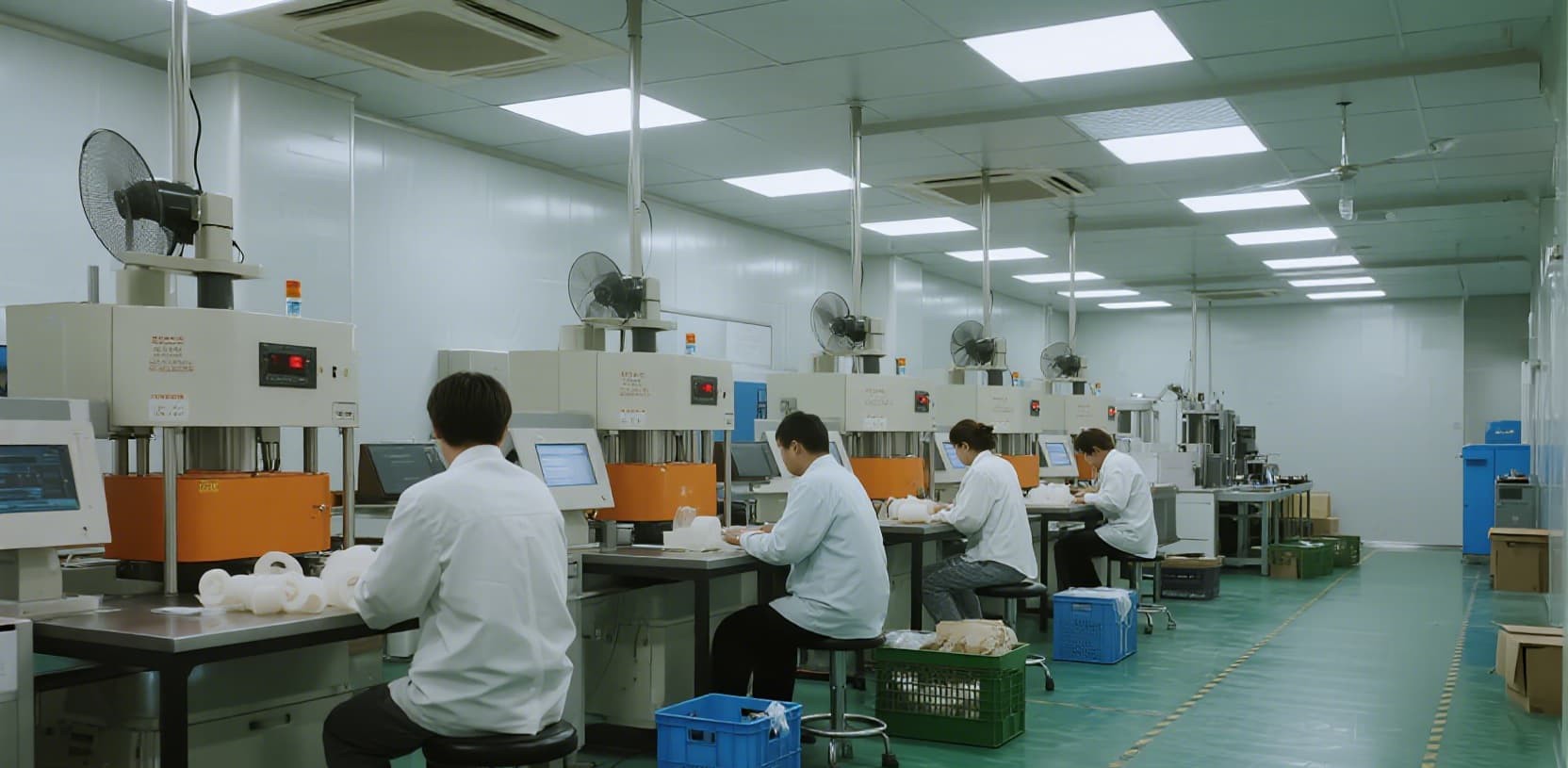 Advanced manufacturing equipment in a silicone keypad factory production line