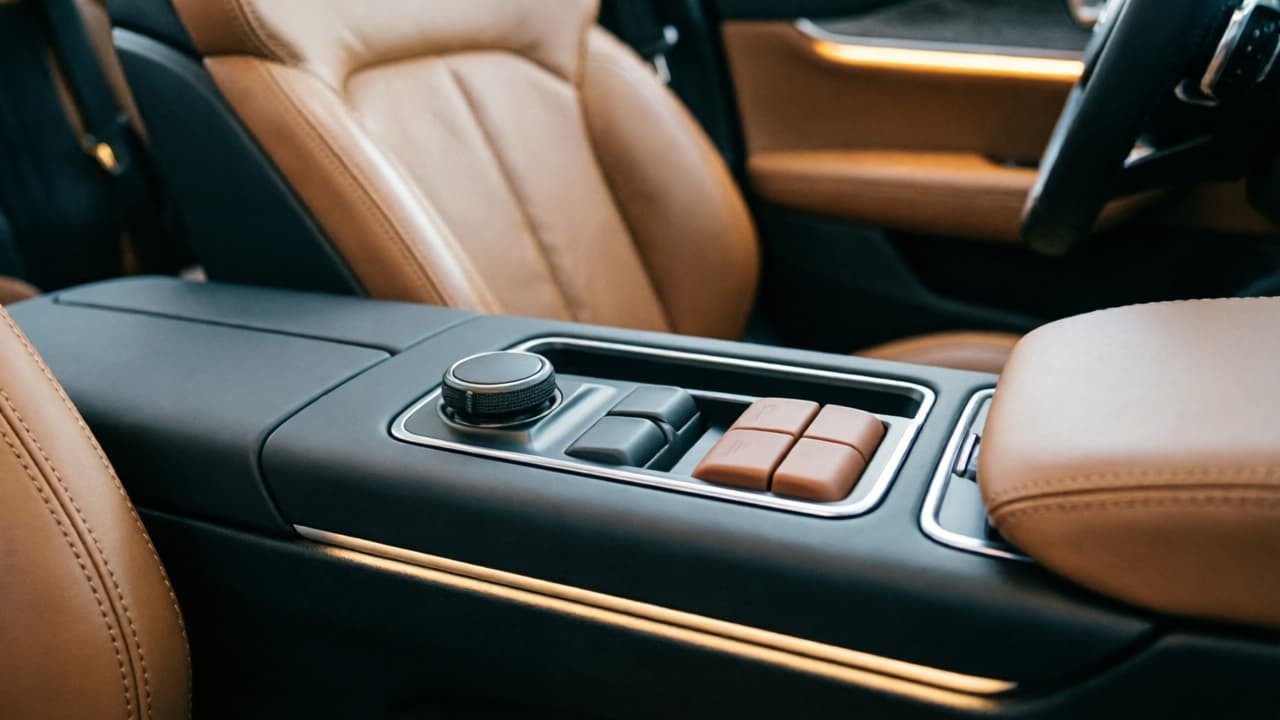 Premium car interior dashboard with custom silicone button control panel
