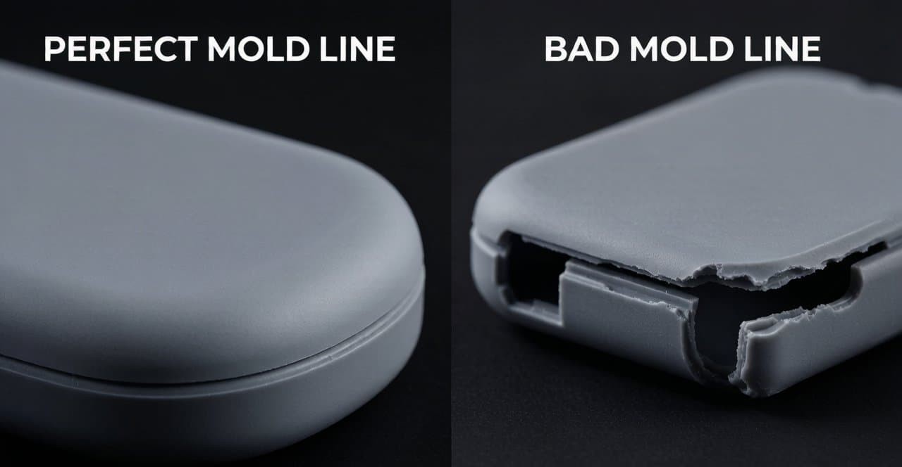 Perfect vs bad mold parting line comparison on silicone case