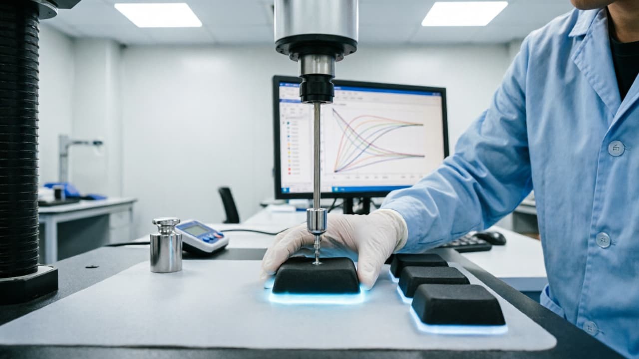 Quality testing of backlit silicone keypad with force curve machine
