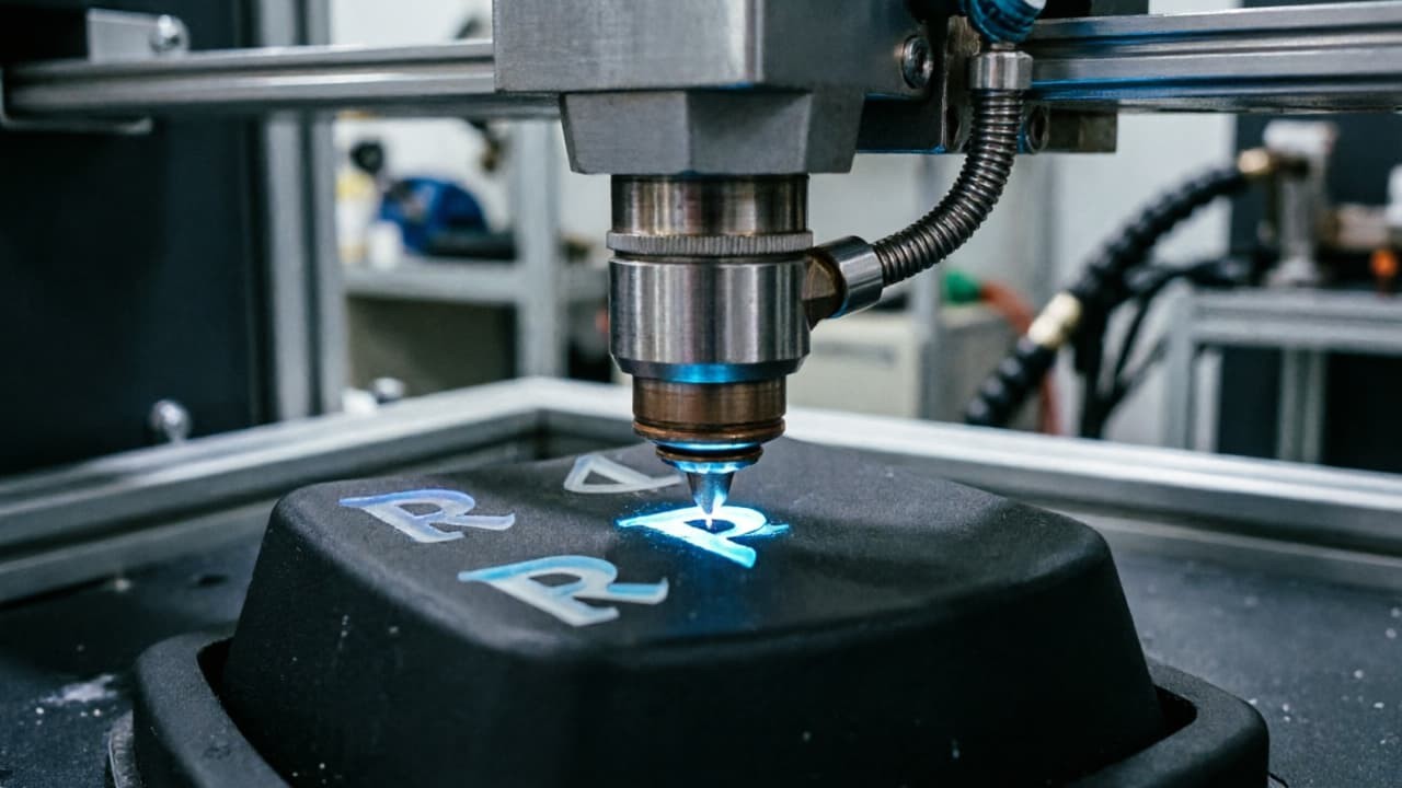 Laser etching machine engraving symbols on silicone keypad